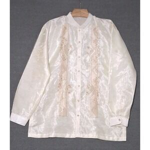 LA Exclusive Barong Tagalog Filipino Shirt Mens XXL Ivory Hand Embroidered Lined